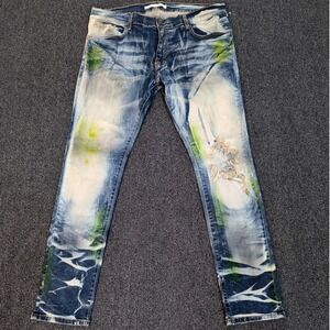 VTG Golden Denim Jeans Distressed Ripped Skinny Denim Painted‎ Mens Size 36X33